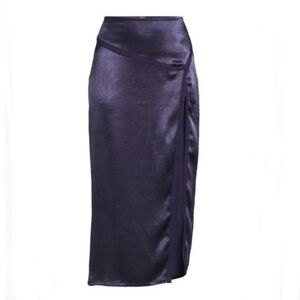 FREE PEOPLE Satin Lace Skirt In "Ink" Dakotah Maxi Skirt Midi 10 / 12